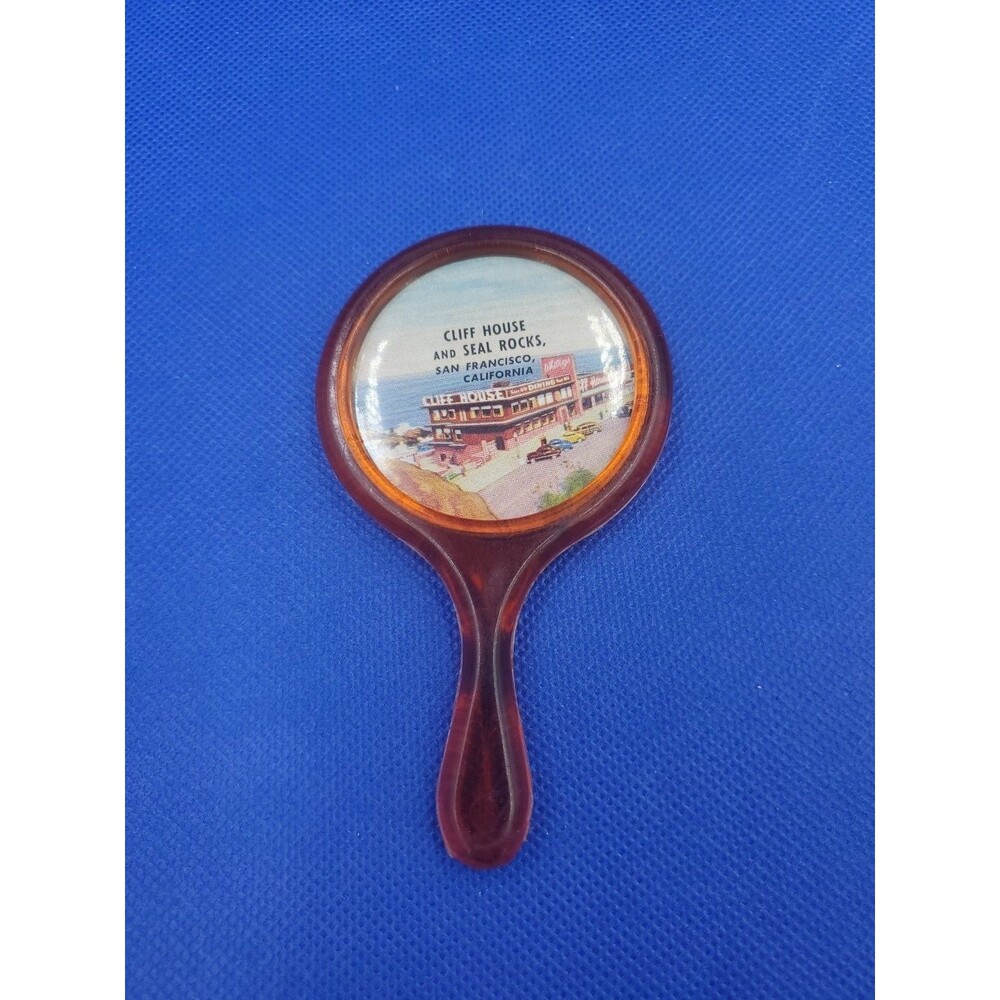 Vtg Celluloid Hand Mirror Souvenir Cliff House & Seal Rock San FRANCISCO CALI